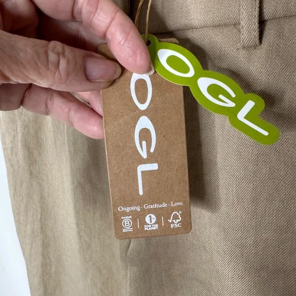 OGL Tan Viscose-Linen Weave European Linen Mid Rise Flared Pant Size - Picture 7 of 9